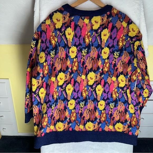 Zara Chunky Floral Jaquard Colorful Sweater Oversized Baggy Loose Bold Retro M - Picture 13 of 14
